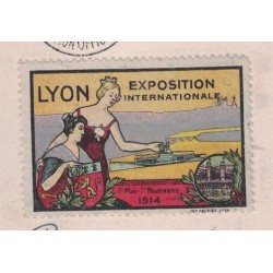 RHONE - LYON EXPOSITION - SEMEUSE 10c - VIGNETTE DE L'EXPO. INTERNATIONALE - 22-6-1914.