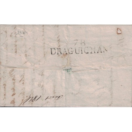 VAR - DEBOUSE - 78 DRAGUIGNAN - RARE UTILISATION - LETTRE DE PARIS 26-7-1844.