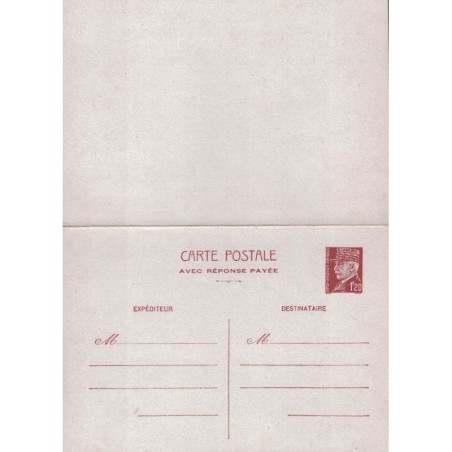 PETAIN - 1F20 - CARTE POSTALE NEUVE AVEC REPONSE PAYEE - COTE 125€.