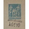 SAGE - ENVELOPPE - 15C BLEU SUR VERDATRE - FORMAT 147x112 - SURCHARGE HORS DU TIMBRE - VARIETE..