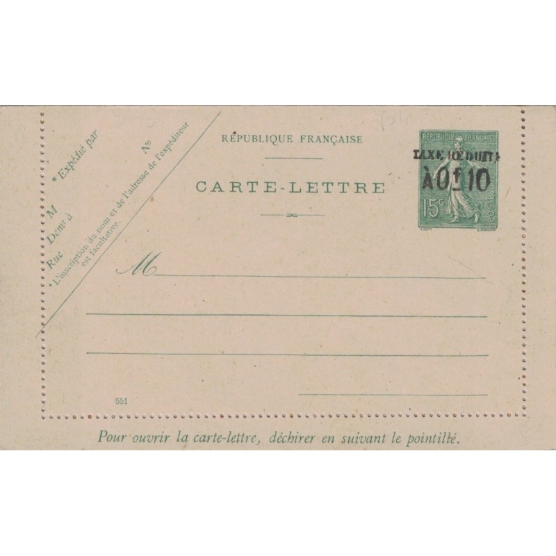 SEMEUSE LIGNEE - CARTE LETTRE - SURCHARGE TAXE REDUITE A 0F10 - NEUVE.