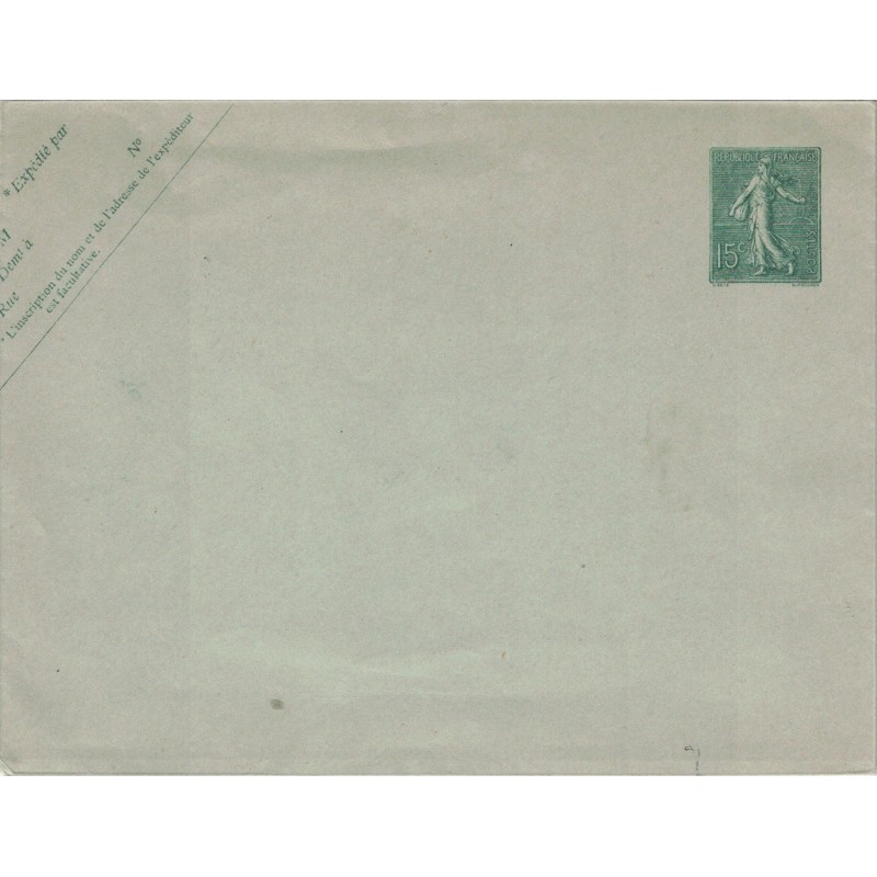 SEMEUSE LIGNEE - ENVELOPPE - 15c VERT SUR VERT GRIS - NEUVE - FORMAT 147x112.