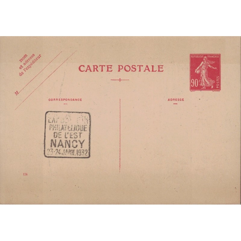 SEMEUSE - CARTE POSTALE - 90c - COMMEMORATIVE - REPIQUAGE - EXPOSITION DE NANCY 1932 - ILLUSTRATION FACTEURS - COTE 120€.