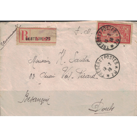 MERSON - 40c - LETTRE RECOMMANDEE POUR BESANCON - CACHET TRESOR ET POSTES *70* LE 19-2-1918.