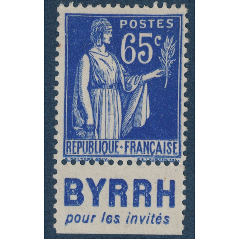 No0365 - TYPE PAIX 65C AVEC BANDE PUB - BYRRH - SANS GOMME.