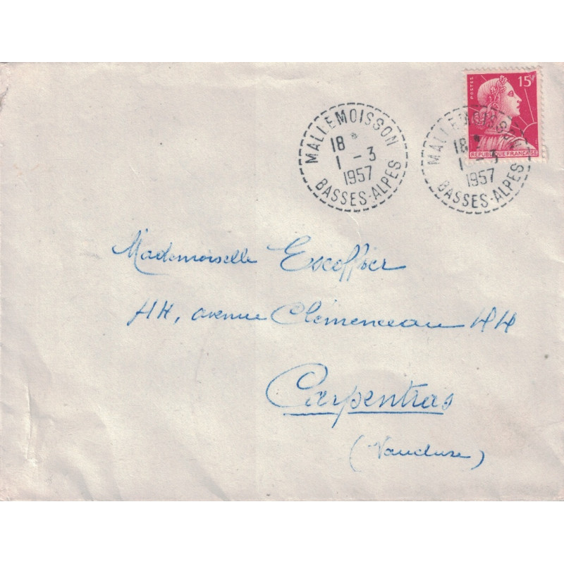 copy of MULLER - CACHET CONVOYEUR LIGNE DIGNE A ST AUBAN LE 27-1-1958.