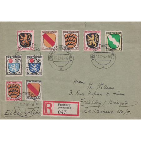 ALLEMAGNE - ZONE FRANCAISE - LETTRE RECOMMANDEE FREIBURG BREISGAU LE 13-2-1946 - BEL AFFRANCHISSEMENT.