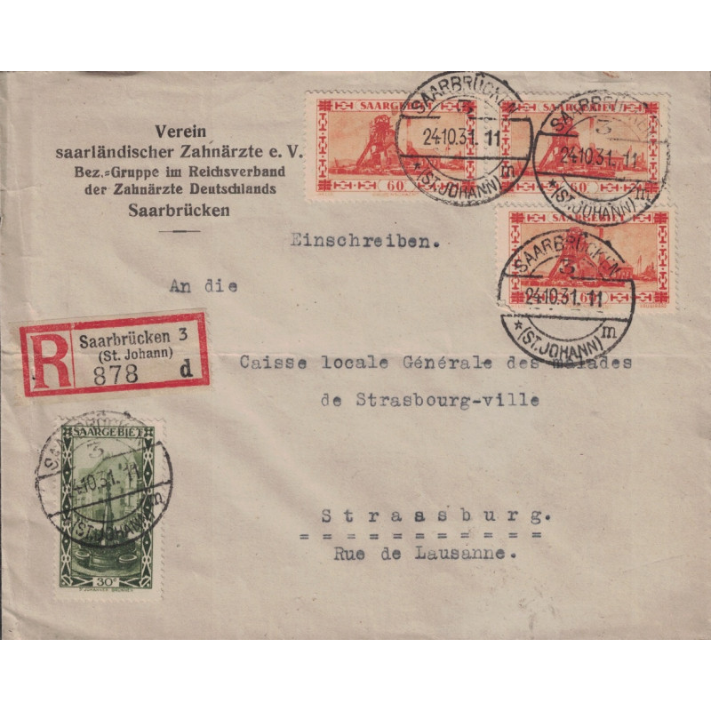 ALLEMAGNE - SAARBRUCKEN - LETTRE RECOMMANDEE LE 24-10-1931 - BEL AFFRANCHISSEMENT POUR STRASBOURG.