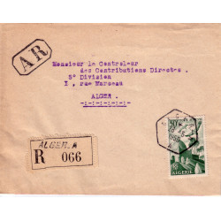 ALGERIE - ALGER A - RECETTE AUXILIAIRE - METTRE RECOMMANDEE AVEC AR DU 26-5-1958.