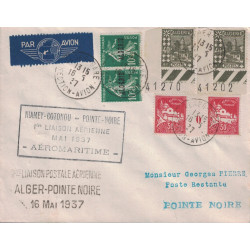 ALGERIE - ALGER GARE SECTION AVION 16-5-1937 - 1er LIAISON ALGER POINTE-NOIRE..