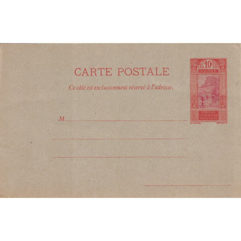 GUINEE FRANCAISE - ENTIER POSTAL - 10c INDIGENE PASSANT A GUE - CARTE POSTALE NEUVE - COTE 2001 - 60€.