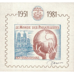 DECARIS ALBERT - GRAVURE VELIN + BLOC SOUVENIR DU MONDE DES PHILATELISTES - LES 2 AVEC SIGNATURE AUTOGRAPHE.