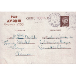 PETAIN - MAROC - 80c ENTIER POSTAL PAR AVION Taxe perçue 2F80 - TANGER CHERIFIEN - DAGUIN - 2-10-1942.