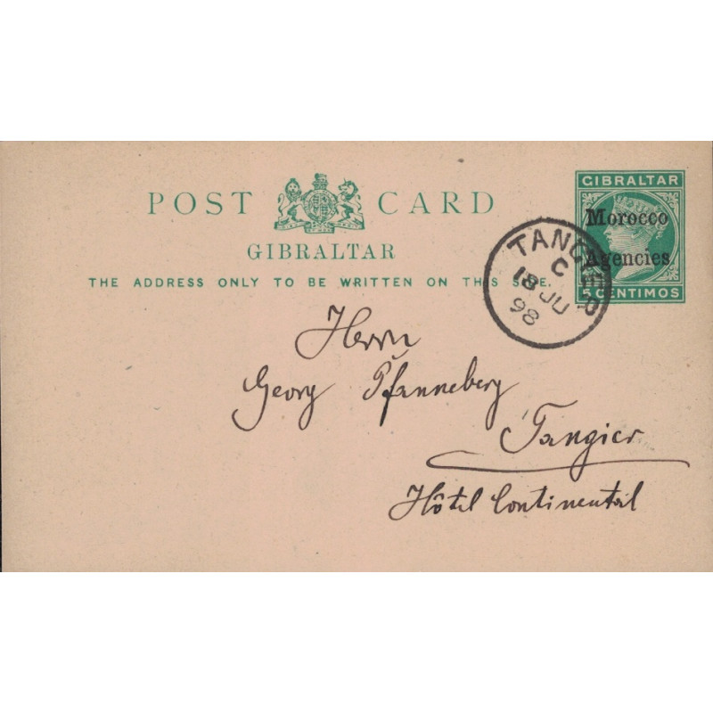 MAROC - BUREAU ANGLAIS DE TANGER - LE 18-6-1898 - ENTIER POSTAL GIBRALTAR SURCHARGE.