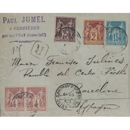 SEINE MARITIME - GOURNAY EN BRAY - 25-8-1903 - ENTIER POSTAL AFFRANCHISSEMENT A 50c POUR L'ESPAGNE - PEU COURANT.