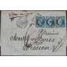 VOSGES - REMIREMONT - EMPIRE N°14 BANDE DE 3 POUR ROUEN - TAXE 6 MANUSCRITE + AFFRANCHISSEMENT INSUFFISANT - LE 13-3-1860.-