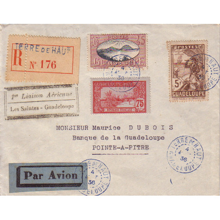 copy of GUADELOUPE - 1er LIAISON AERIENNE DESIRADE-GUADELOUPE - LETTRE RECOMMANDEE DE LA DESIRADE LE 4-8-1936.