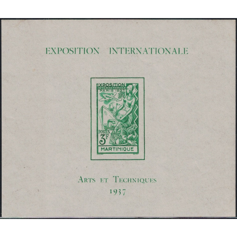 MARTINIQUE - BLOC EXPOSITION INTERNATIONALE ARTS ET TECHNIQUES 1937 - NEUF.