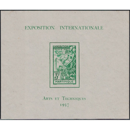 MARTINIQUE - BLOC EXPOSITION INTERNATIONALE ARTS ET TECHNIQUES 1937 - NEUF.