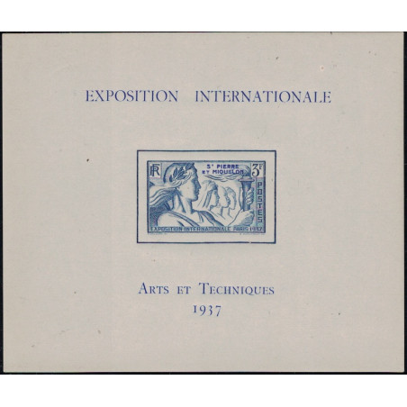 SAINT PIERRE ET MIQUELON - BLOC EXPOSITION INTERNATIONALE ARTS ET TECHNIQUES 1937 - NEUF.