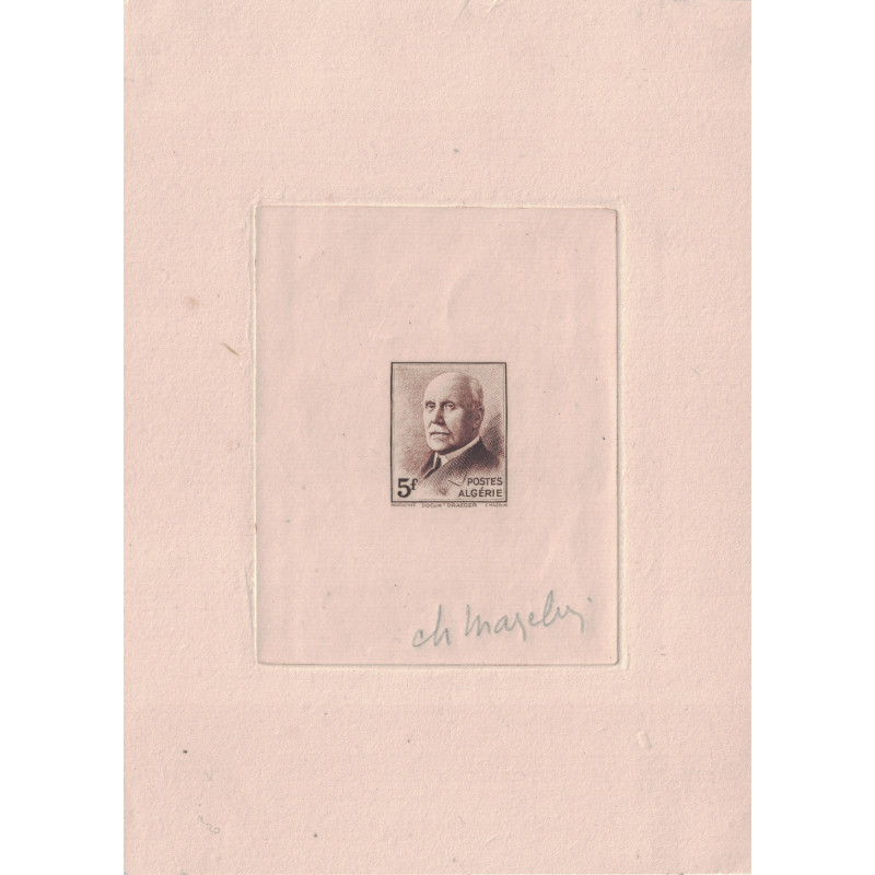 ALGERIE - EPREUVE D'ARTISTE EN BRUN - PETAIN - NON EMIS N°196B - SIGNATURE DU GRAVEUR DESSINATEUR CHARLES MAZELIN.