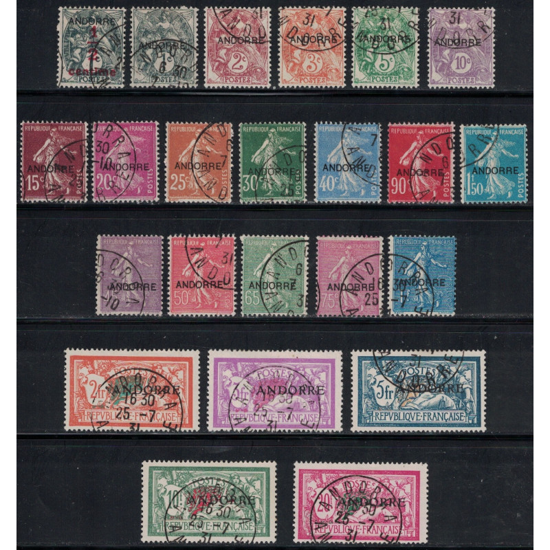 ANDORRE - TIMBRES DE FRANCE AVEC SURCHARGE DE 1931 - N°1 A 23 - COTE 1360€ - SIGNE CALVES.