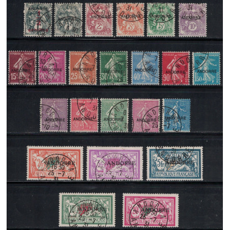 ANDORRE - TIMBRES DE FRANCE AVEC SURCHARGE DE 1931 - N°1 A 23 - COTE 1360€ - SIGNE CALVES.