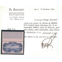 PA No015 - 50F OUTREMER NEUF** - BORD DE FEUILLE - COTE 1500€ - SIGNATURE AVEC CERTIFICAT.