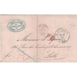 PRUSSE - ENTREE - PRUSSE LILLE EN ROUGE - LETTRE DE AACHEN POUR LILLE - LE 28-9-1865 - PD ROUGE - AVEC LONG TEXTE A ENTETE