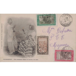 MADAGASCAR - FILANZANE 4c-5c-10c SUR CARTE DE MAJUNGA POUR MAJUNGA LE 16-6-1921 - FILLE ANTEMOUR FAISANT LA MORALE A SA MERE.