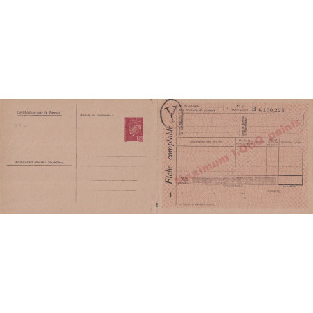 PETAIN - 1F20 - CARTE POSTALE DE SERVICE - 1000 POINTS - COMPLET AVEC FICHE COMPTABLE - RARE - COTE 425€.