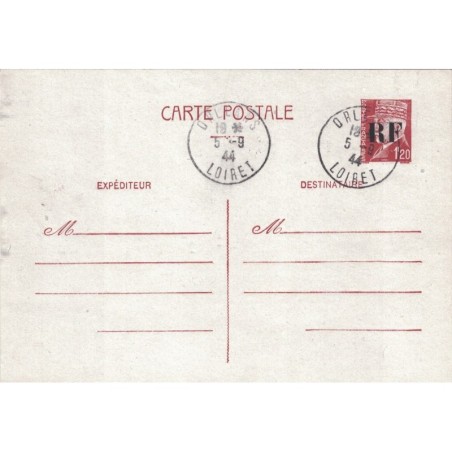 LIBERATION - LOIRET - ORLEANS - ENTIER POSTAL 1f20 PETAIN AVEC SURCHARGE - 5-9-1944.