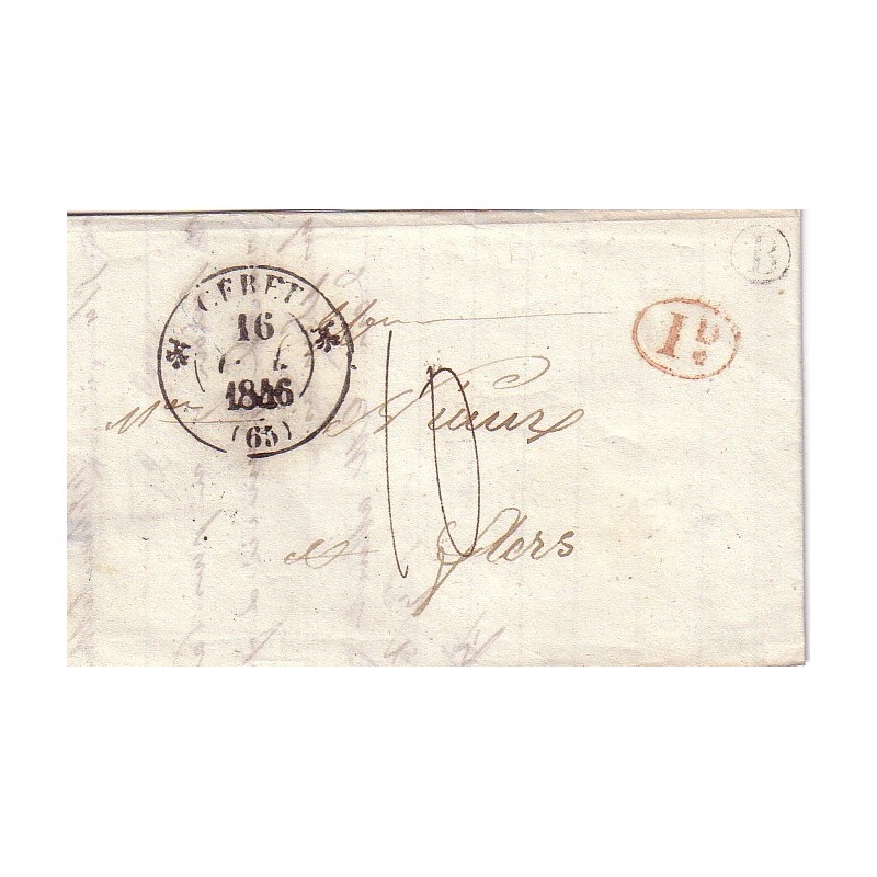 PYRENEES ORIENTALES - CERET - T12 LE 16-10-1846 + BOITE RURALE B DU PERTHUS + DECIME ROUGE.