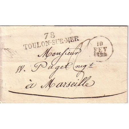 VAR - TOULON SUR MER 78 - LE 10-2-1829 - LETTRE AVEC TEXTE POUR MARSEILLE.