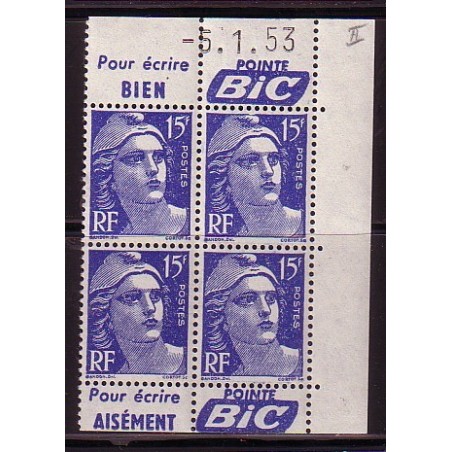 No0886 - GANDON - TYPE II - BLOC DE 4 COIN DATE AVEC PUB BIC.