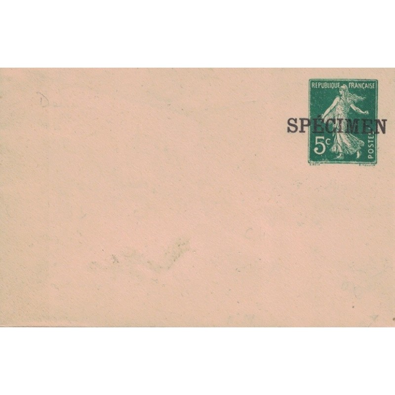 SEMEUSE - ENVELOPPE - 5c VERT - SURCHARGE SPECIMEN - FORMAT 107x70 - COTE 55€.