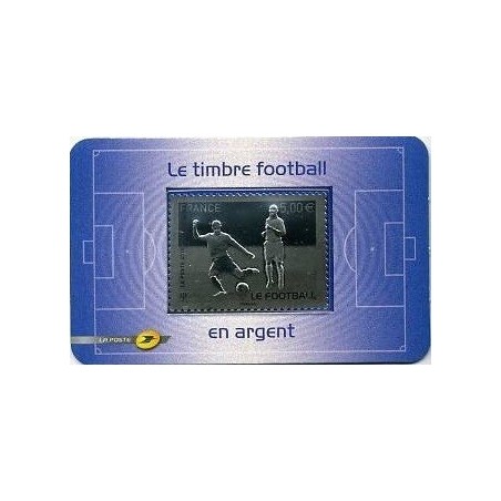 No430 - FOOTBALL - TIMBRE AUTOADHESIF EN ARGENT - AVEC SUPPORT.