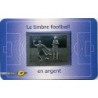 No430 - FOOTBALL - TIMBRE AUTOADHESIF EN ARGENT - AVEC SUPPORT.